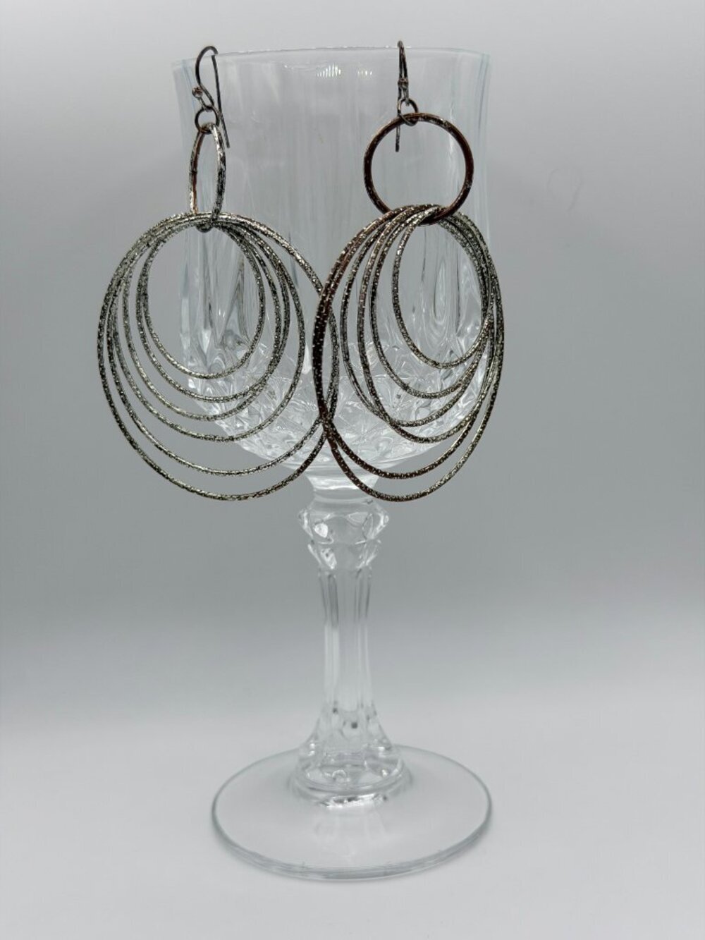Silvertone Multi‑Ring Drop Earrings – 2.5" Drop